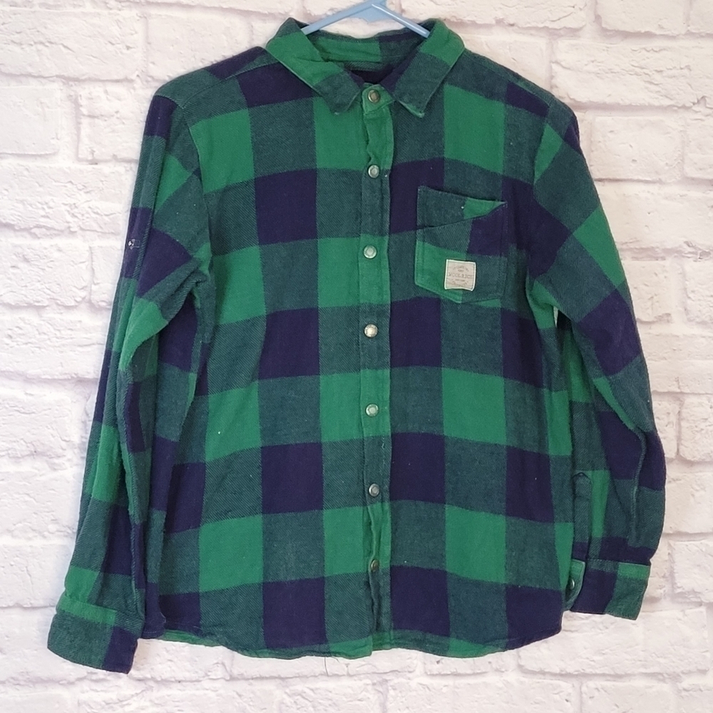 Woolrich Boys 14/16 Buffalo Check Long Sleeve Button Down Snaps, Flannel Shirt